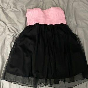 Pink and black strapless dress
